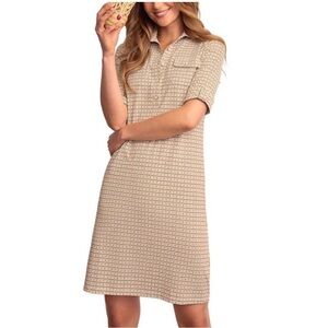 J.McLaughlin Lawrence Dress Catalina Cloth Brown Cream Geometric Print Dress